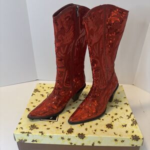 John Fashion Sequin Cowboy Boots Red Women’s Size 8